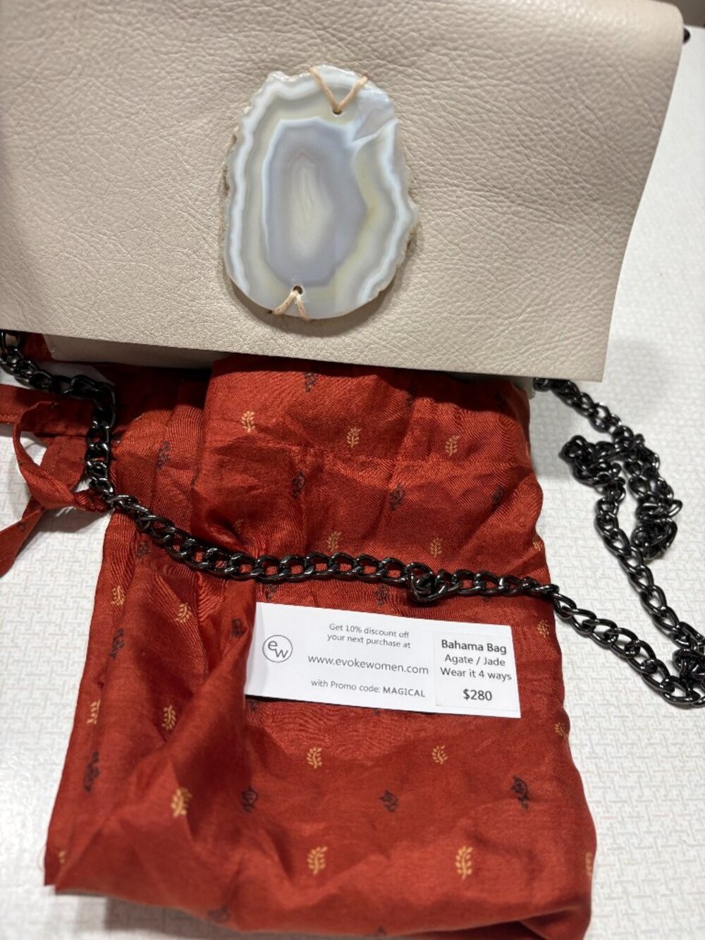 Like New Ivory Leather Evoke Bahama Bag (w/ 4 optional ways to use) Agate/Jade
